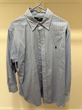 Ralph Lauren Light Blue and White Pinstripe Button-Down Shirt